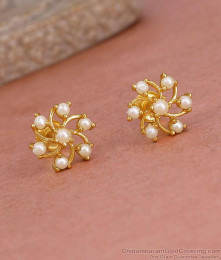 Majestic White Pearl Cluster Gold Studs For Women ER5790