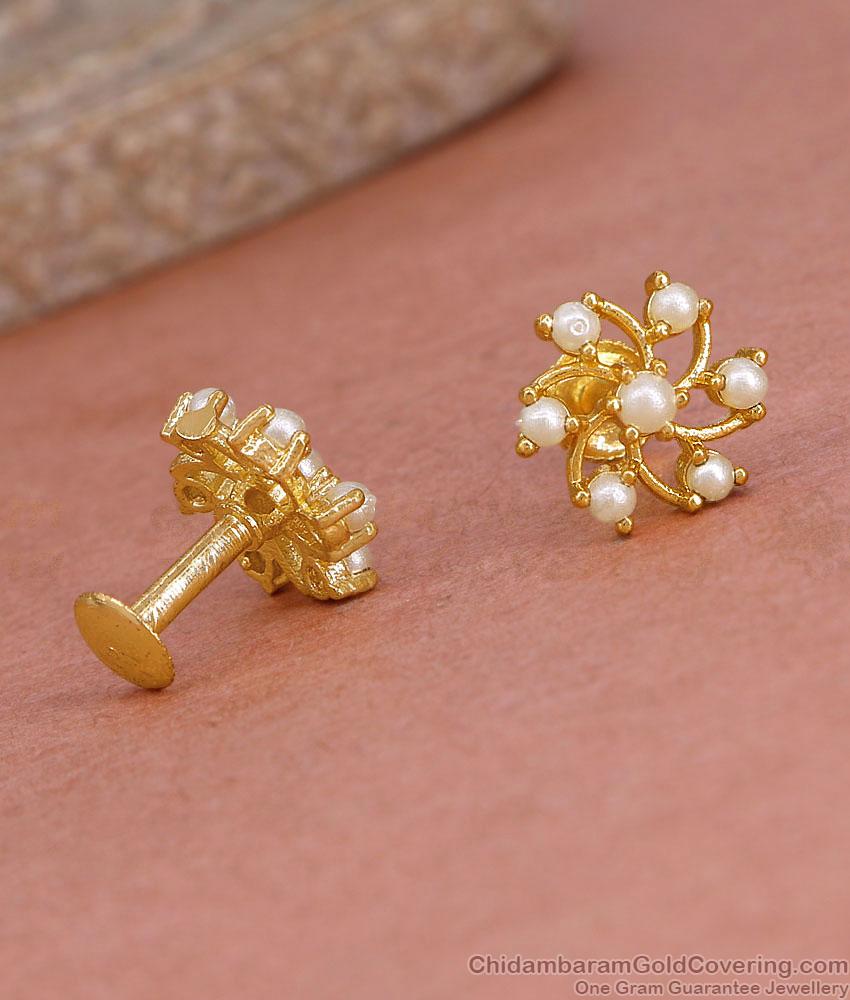 Majestic White Pearl Cluster Gold Studs For Women ER5790 Majestic White Pearl Cluster Gold Studs For Women ER5790
