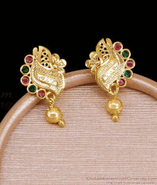 Peacock Motif Gold Stud Earrings Ruby Green Drop ER5791