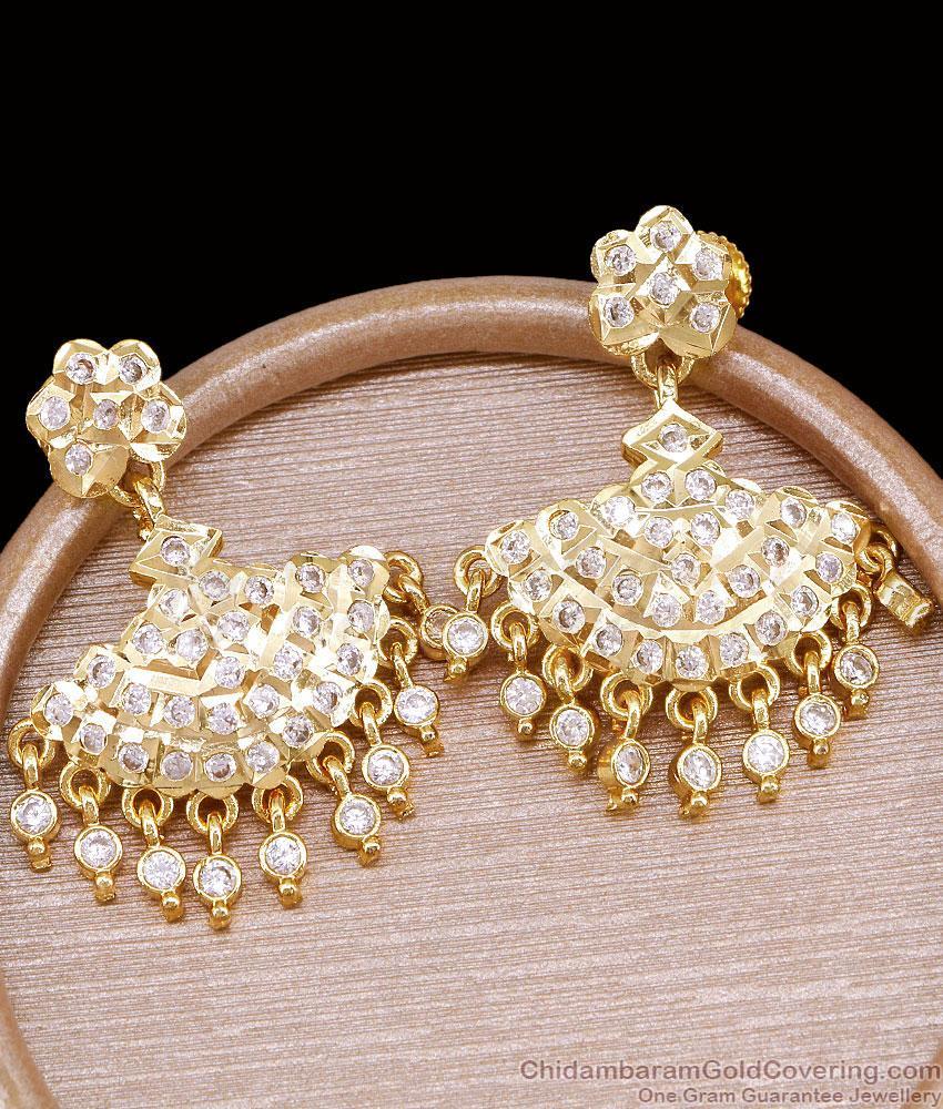 Grand White Stone Impon Earring Bridal Dangler Jewelry ER5813