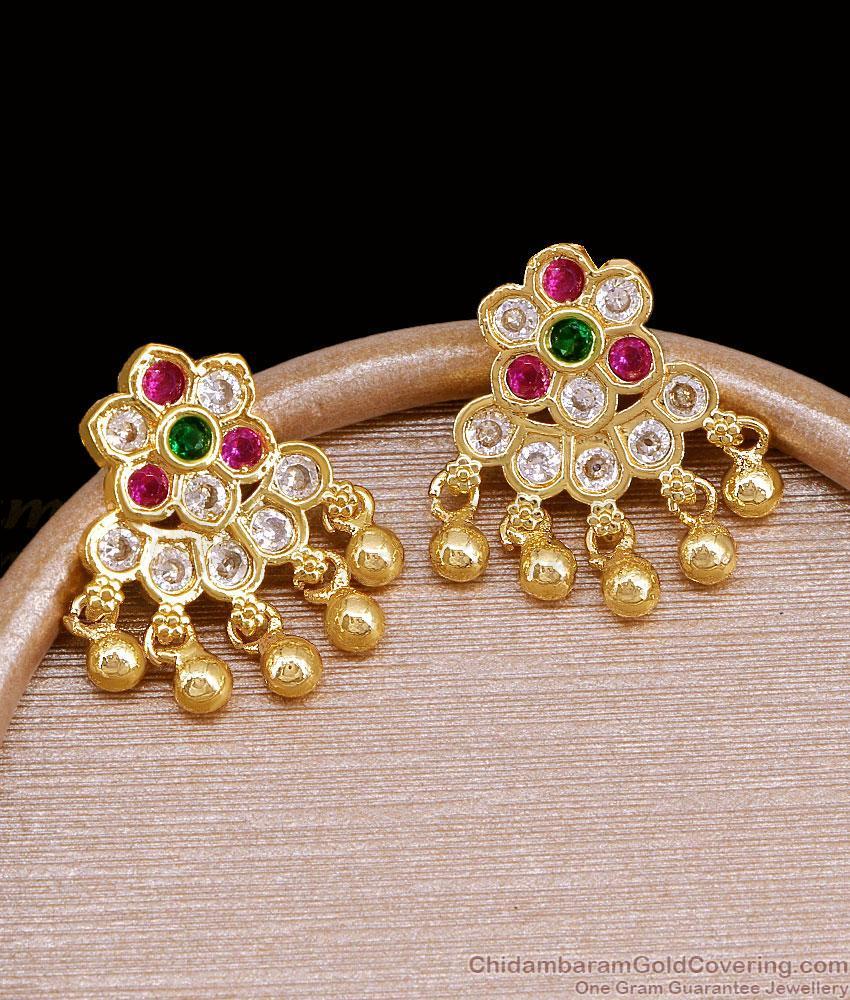 Impon 5 Metal Ruby Green Stone Floral Earrings ER5817 Impon 5 Metal Ruby Green Stone Floral Earrings ER5817