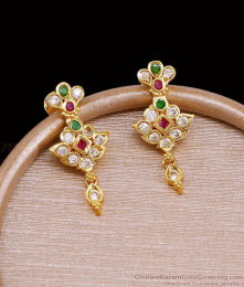 Impon 5 Metal Ad Ruby Green Stone Floral Drop Earrings ER5824 Impon 5 Metal Ad Ruby Green Stone Floral Drop Earrings ER5824