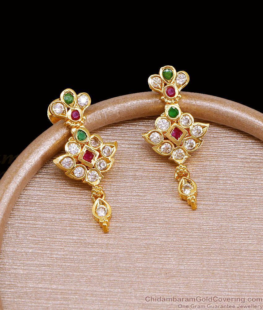 Impon 5 Metal Ad Ruby Green Stone Floral Drop Earrings ER5824