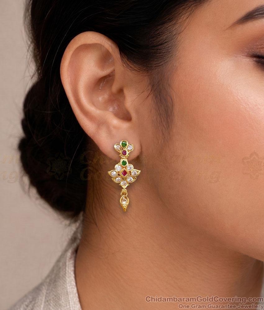 Impon 5 Metal Ad Ruby Green Stone Floral Drop Earrings ER5824