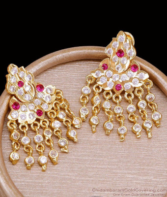 Trendy 5 Metal AD Ruby Stone Paisley Cascade Drop Earrings ER5828