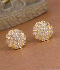 Big Screw Back Five Metal White Stone Earring Floral Design ER5848 Big Screw Back Five Metal White Stone Earring Floral Design ER5848