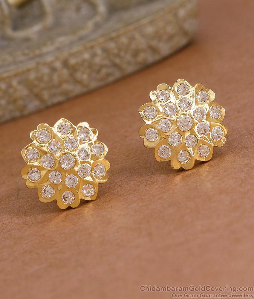 Beautiful White Stone Floral Design Impon Stud Earring ER5849