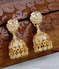 New Model Full White Stone Impon Jhumkas For Brides ER5852