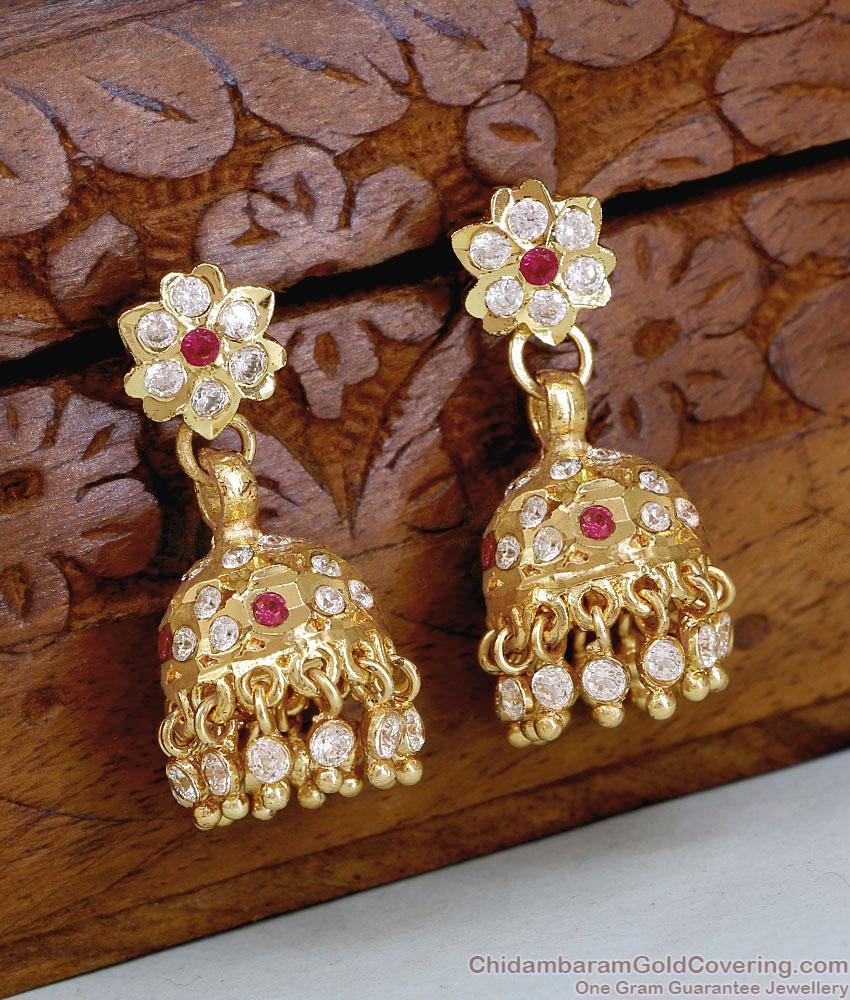 Traditional Impon Five Metal Ruby White Stone Jhumki Earring ER5853
