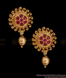 Buy Temple Wear Gold Plated Ruby Stone Earring Antique Jewelry ER5856