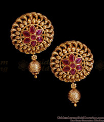 Traditional Antique Kemp Stone Floral Swirl Earring Hanging Bead Design ER5857 Traditional Antique Kemp Stone Floral Swirl Earring Hanging Bead Design ER5857