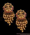 Luxury Bridal Wear Antique Gold Beads Layered Earring With Kemp Stone ER5860 Luxury Bridal Wear Antique Gold Beads Layered Earring With Kemp Stone ER5860