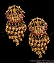 Luxury Bridal Wear Antique Gold Beads Layered Earring With Kemp Stone ER5860 Luxury Bridal Wear Antique Gold Beads Layered Earring With Kemp Stone ER5860