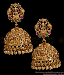 South Indian Antique Gold Lakshmi Jhumki Earring Temple Wear ER5862 South Indian Antique Gold Lakshmi Jhumki Earring Temple Wear ER5862