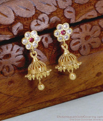Classic Impon Ruby White Stone Floral Stud Jhumkas ER5865 Classic Impon Ruby White Stone Floral Stud Jhumkas ER5865
