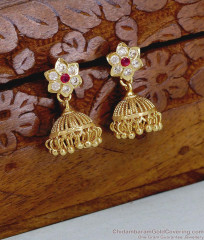 Panchaloha Floral Design Dome Jhumkas For Festive Wear ER5866 Panchaloha Floral Design Dome Jhumkas For Festive Wear ER5866