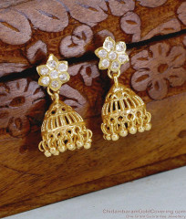 Full White Stone Bridal Wear Floral Jhumki Earring ER5869 Full White Stone Bridal Wear Floral Jhumki Earring ER5869