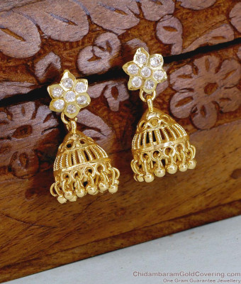 Full White Stone Bridal Wear Floral Jhumki Earring ER5869