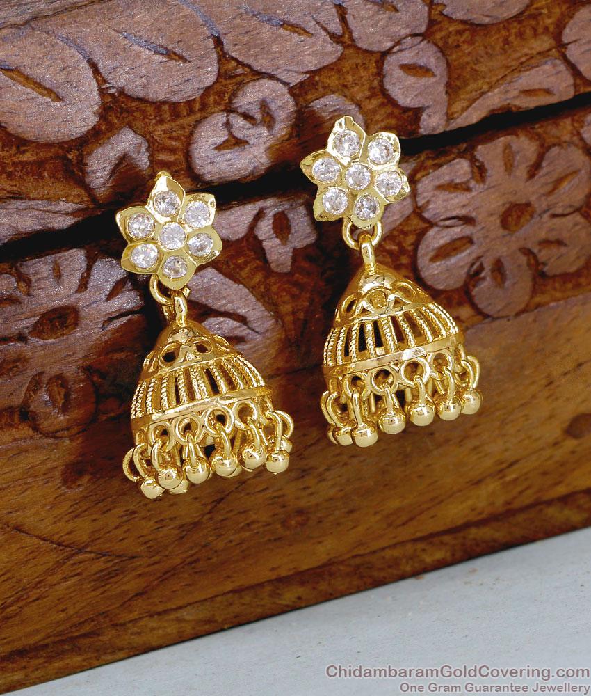 Full White Stone Bridal Wear Floral Jhumki Earring ER5869 Full White Stone Bridal Wear Floral Jhumki Earring ER5869