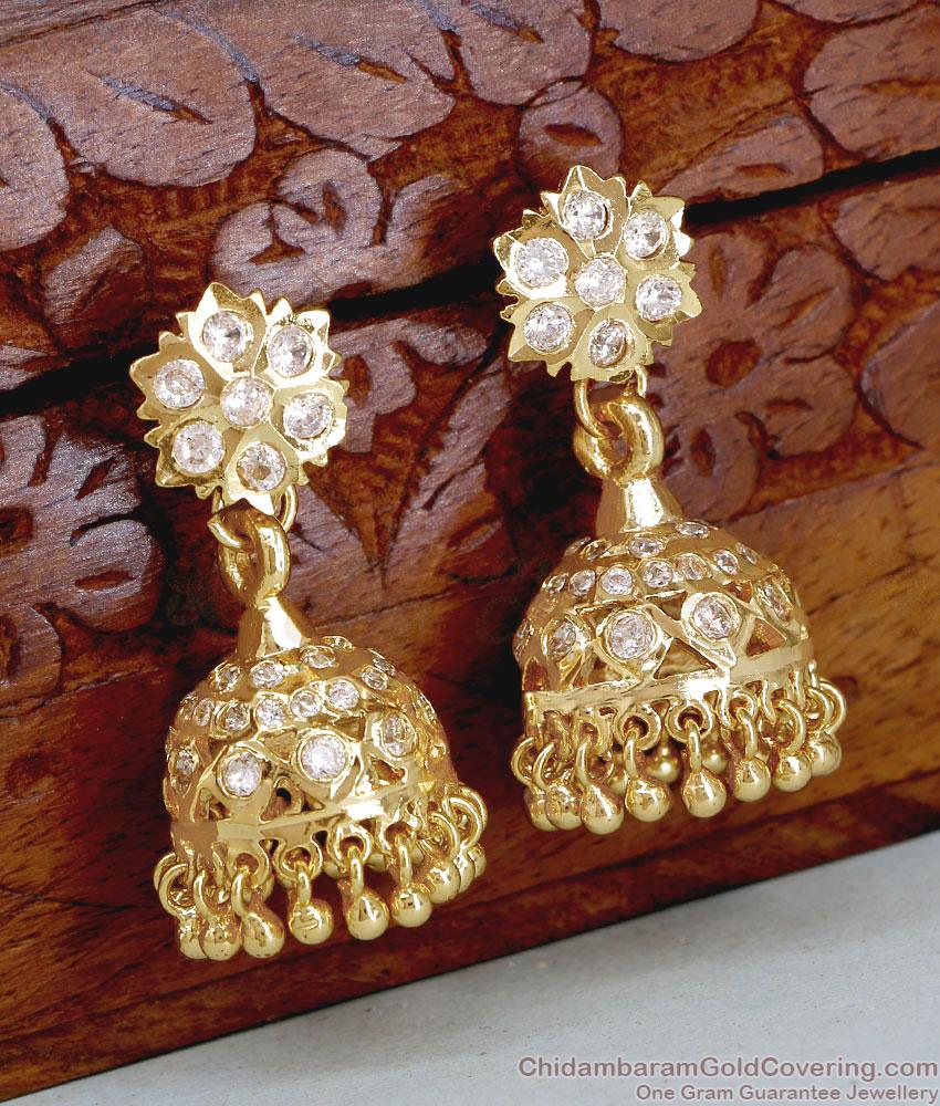 Premium Quality Five Metal Impon Jhumka Earring With White Stone ER5871 Premium Quality Five Metal Impon Jhumka Earring With White Stone ER5871