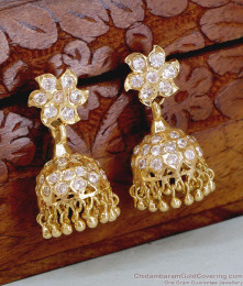 Classic White Stone Impon Jhumki Earring Gold Finish ER5872 Classic White Stone Impon Jhumki Earring Gold Finish ER5872