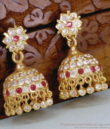 Latest Ruby White Stone Impon Big Jhumkas For Wedding ER5874 Latest Ruby White Stone Impon Big Jhumkas For Wedding ER5874