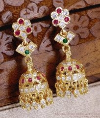 Trendy Floral Design Impon Multi Stone Drop Jhumka Online ER5875 Trendy Floral Design Impon Multi Stone Drop Jhumka Online ER5875