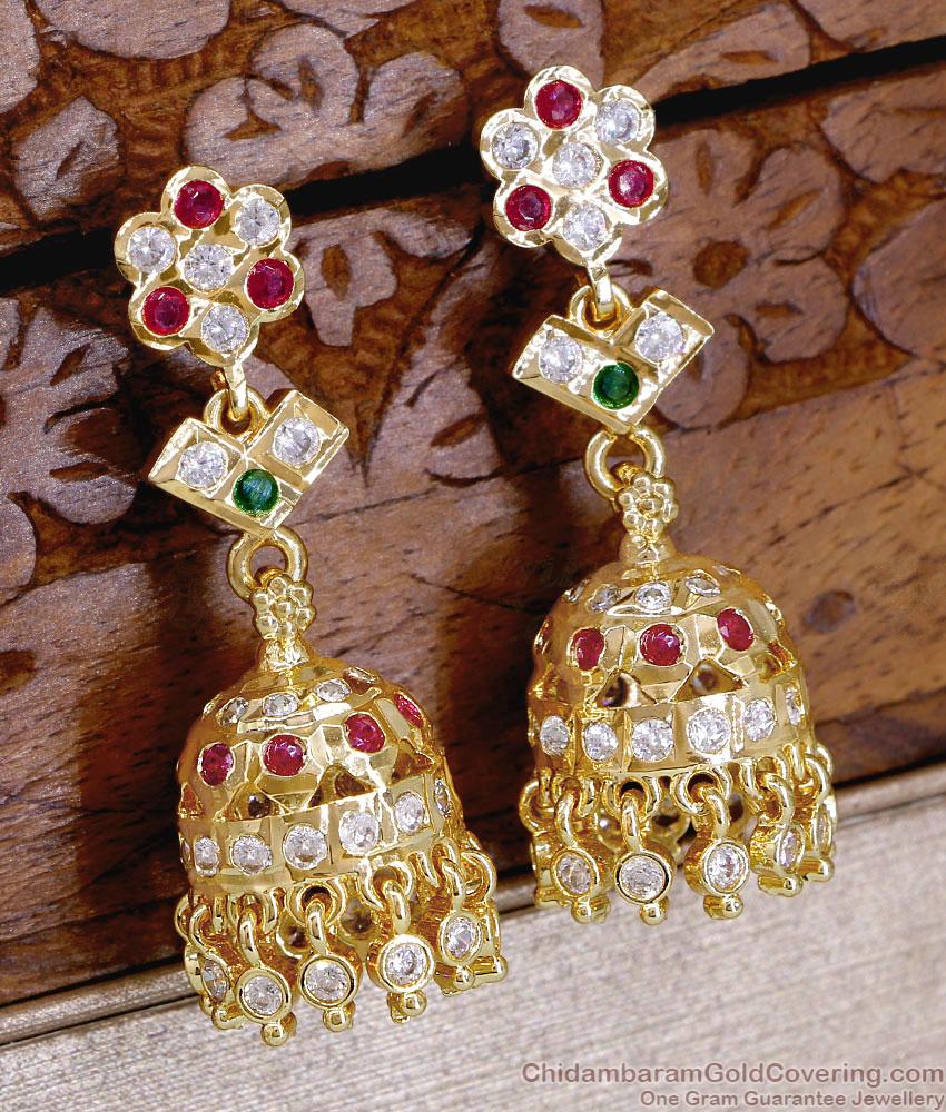 Trendy Floral Design Impon Multi Stone Drop Jhumka Online ER5875 Trendy Floral Design Impon Multi Stone Drop Jhumka Online ER5875
