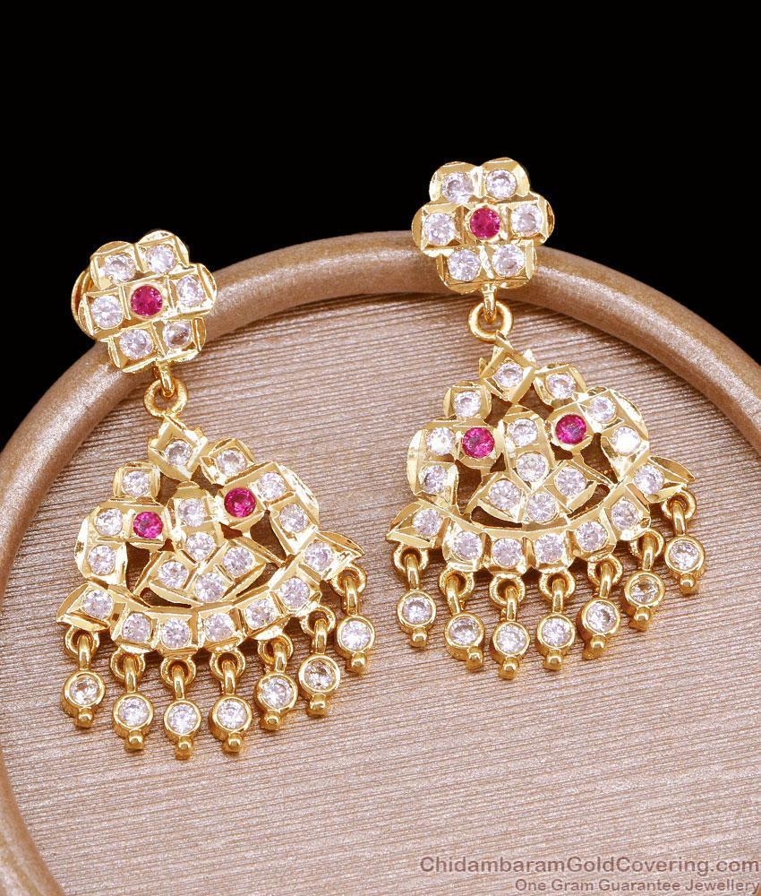 Traditional Ruby White Stone Impon Dangler Earring Online ER5880 Traditional Ruby White Stone Impon Dangler Earring Online ER5880
