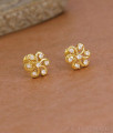 White Stone Screw Back Gold Stud Earring Floral Design ER5885 White Stone Screw Back Gold Stud Earring Floral Design ER5885