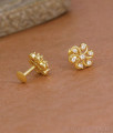 White Stone Screw Back Gold Stud Earring Floral Design ER5885 White Stone Screw Back Gold Stud Earring Floral Design ER5885