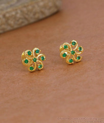 Small Gold Plated Green Stone Stud Floral Earring ER5887