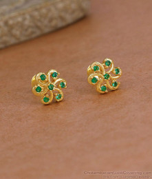 Small Gold Plated Green Stone Stud Floral Earring ER5887