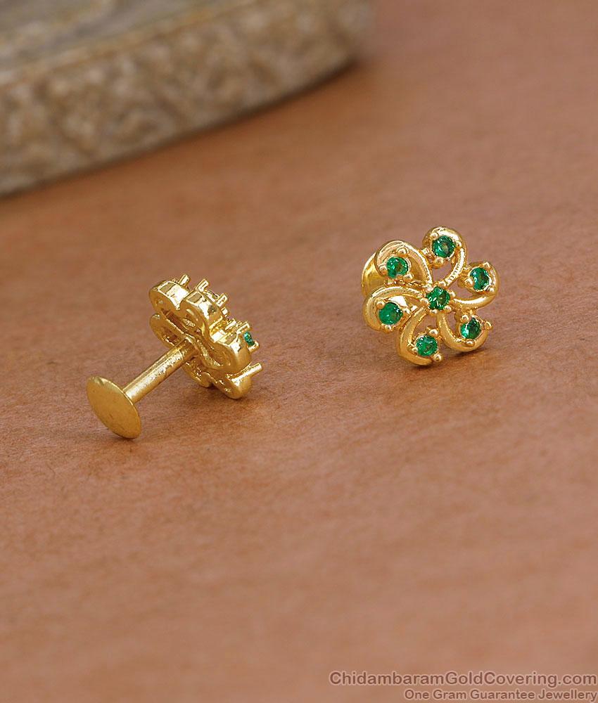 Small Gold Plated Green Stone Stud Floral Earring ER5887 Small Gold Plated Green Stone Stud Floral Earring ER5887
