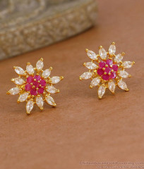 Trendy 1 Gram Gold Ad Stone Floral Stud Earring Online ER5889 Trendy 1 Gram Gold Ad Stone Floral Stud Earring Online ER5889