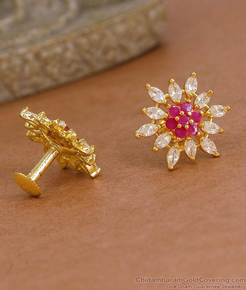 Trendy 1 Gram Gold Ad Stone Floral Stud Earring Online ER5889