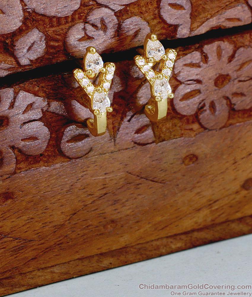 Full White Stone Gold Plated J Shaped Earring ER5890