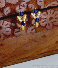 Stylish J Shaped Sapphire White Stone Gold Earring ER5892 Stylish J Shaped Sapphire White Stone Gold Earring ER5892