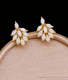 New Arrival Full White Stone Leaf Stud Earring Online ER5893