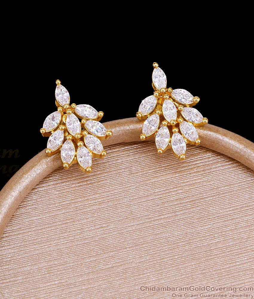 New Arrival Full White Stone Leaf Stud Earring Online ER5893