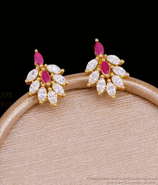 Ruby White Stone Leaf Design Gold Imitation Stud Earring ER5894