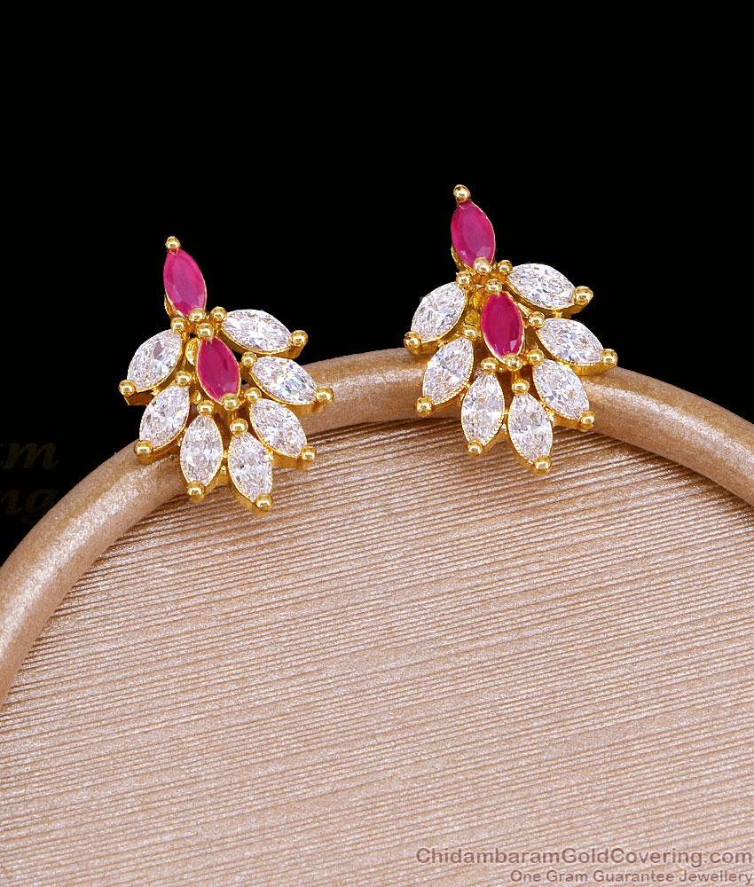 Ruby White Stone Leaf Design Gold Imitation Stud Earring ER5894 Ruby White Stone Leaf Design Gold Imitation Stud Earring ER5894