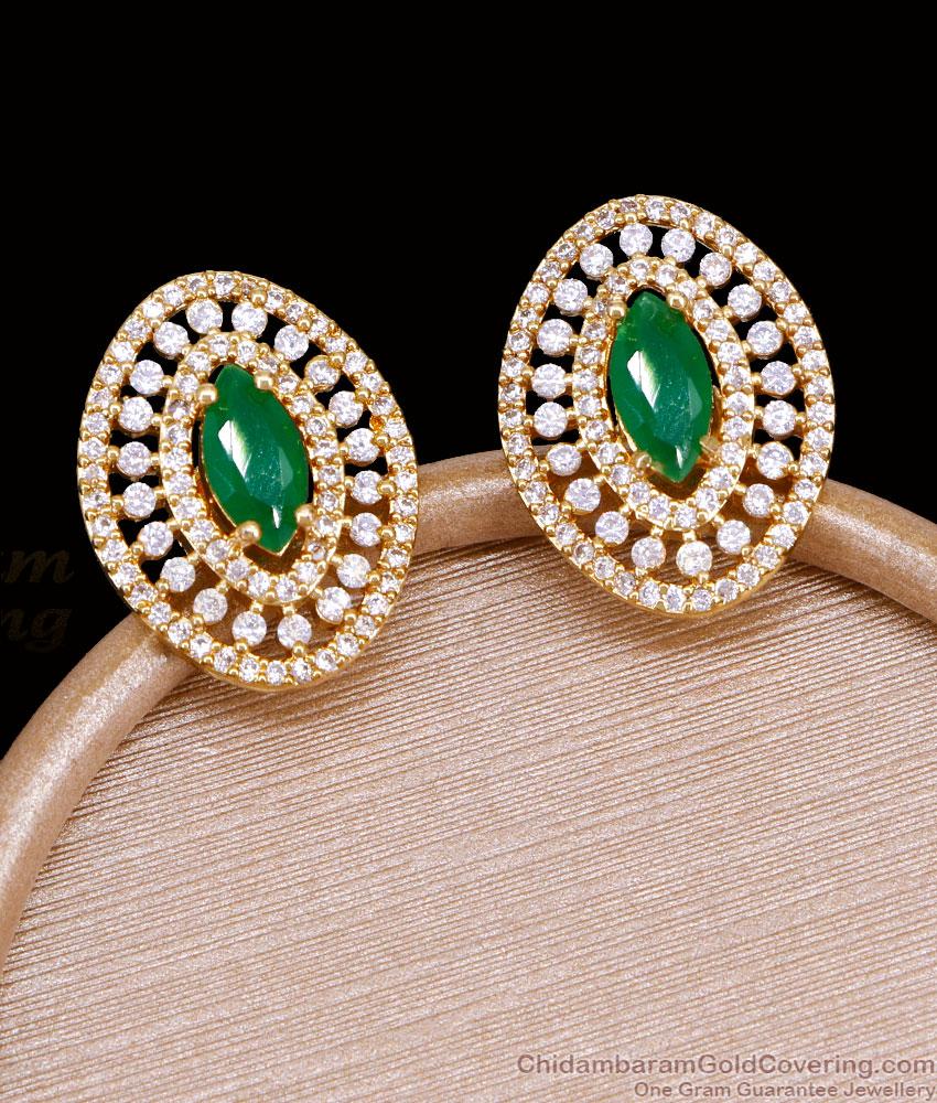 Latest Party Wear Big Emerald Stone Stud Earring Online ER5896 Latest Party Wear Big Emerald Stone Stud Earring Online ER5896