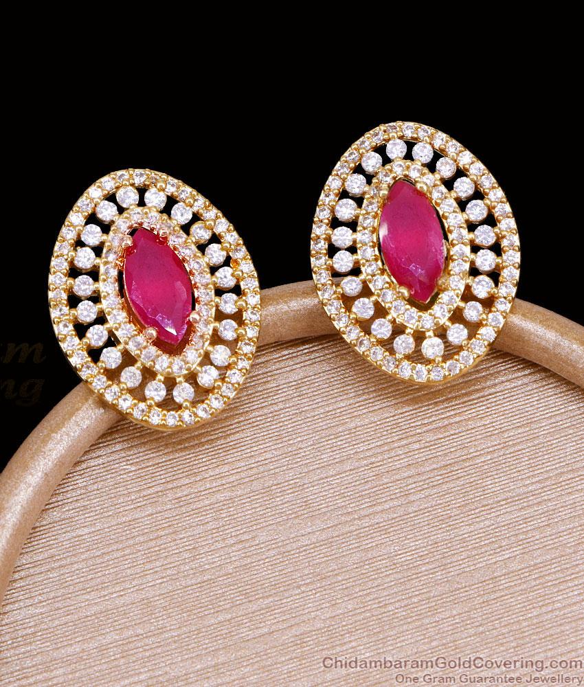 Stylish Ruby Gemstone Gold Imitation Big Stud Earring For Women ER5897