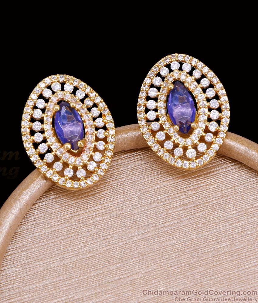 Glittering Amethyst Diamond Studded Gold Earring For Party Wear ER5898