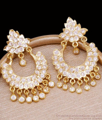 Traditional Impon Panchaloha White Stone Hanging Beads Crescent Earring Online ER5901 Traditional Impon Panchaloha White Stone Hanging Beads Crescent Earring Online ER5901