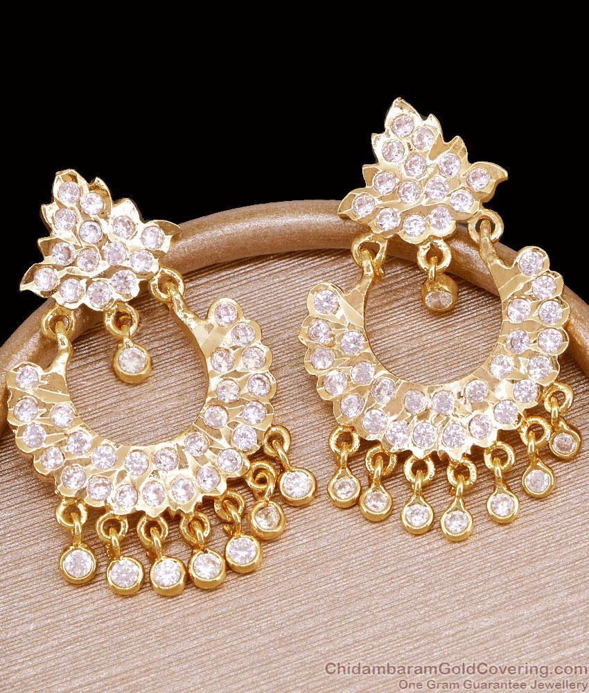 Traditional Impon Panchaloha White Stone Hanging Beads Crescent Earring Online ER5901