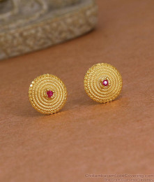 Traditional Gold Plated Round Stud Earrings With Ruby Stone ER5903 Traditional Gold Plated Round Stud Earrings With Ruby Stone ER5903