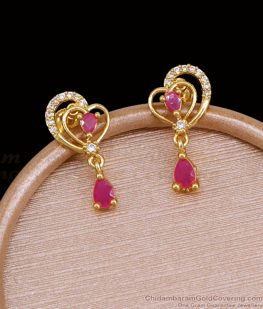 Latest Hanging Ruby Stone Heart Shaped Earring ER5908 Latest Hanging Ruby Stone Heart Shaped Earring ER5908