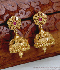 Premium Quality 1 Gram Gold Ruby Stone Jhumkas ER5909 Premium Quality 1 Gram Gold Ruby Stone Jhumkas ER5909